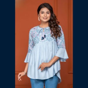 Light Blue Elegant Embroidered Tunic