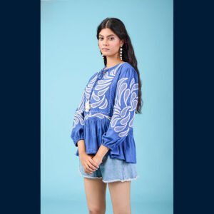 Azure Breeze Embroidered Peplum Top