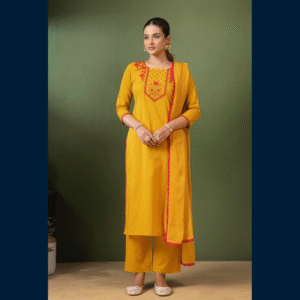 Mustard Embroidered Kurta Set