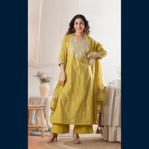 Olive Blossom Embroidered Kurta Set