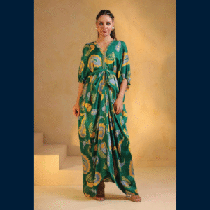Emerald Breeze Draped Kaftan Dress
