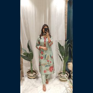 mint green Kashmiri Embroidered Kurta Set