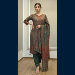 Deep Green Printed Kurta Pant Dupatta Set