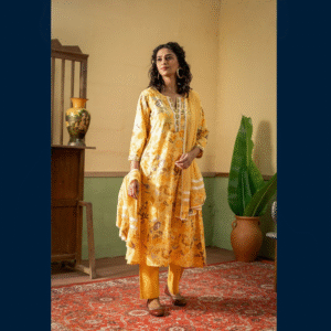 Mustard Floral Printed Kurta Set