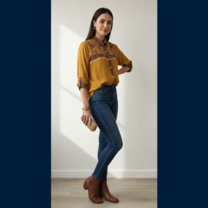 Mustard Ethnic Printed Casual Shirt