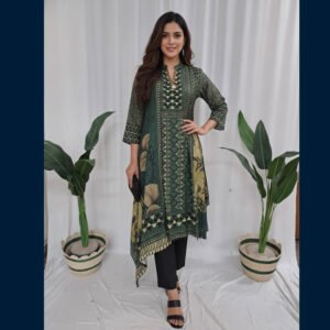 Green Printed Kurti Set 2pcs