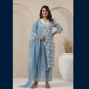 Straight Blue Kurta Set with Dupatta