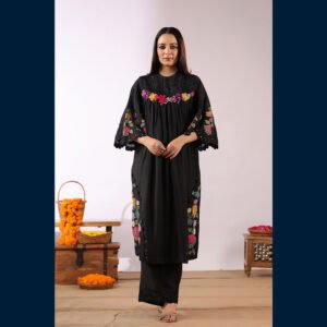 Black Floral Kurta