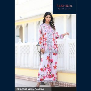 White Floral Printed Cord Set