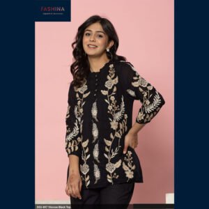 Black Embroidered Viscose Top