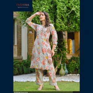 Beige Floral Embroidered Co-ord Set