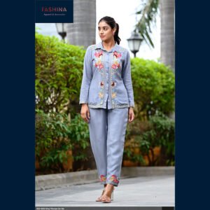 Grey Embroidered Viscose Co-Ord Set