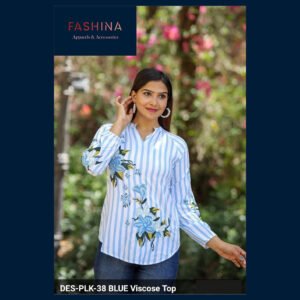 Blue Striped Floral Viscose Top