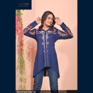 Navy Embroidered Cotton Shirt