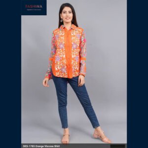 Orange Embroidered Viscose Shirt