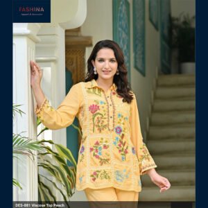 Peach Embroidered Viscose Top