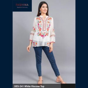 White Viscose Embroidered Top