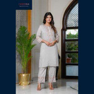 Grey Embroidered Kurta Set