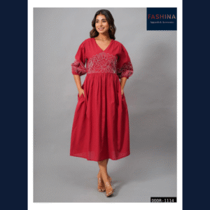 Crimson Bloom Embroidered Midi Dress