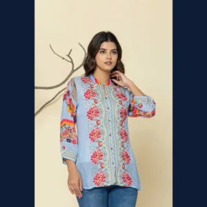 Blue Floral Embroidered Top