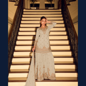 White Designer Embroidered Sharara Set