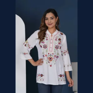 White Floral Embroidered Top
