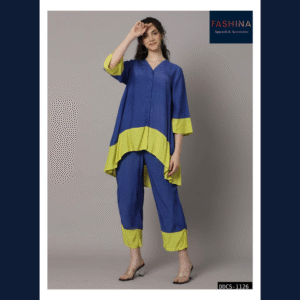 Colorblock Viscose Co-Ord Set – Royal Blue & Lime