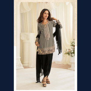 Embroidered Kurta Set with Dhoti Pants & Dupatta