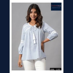 Sky Blue Striped Tie-Up Top