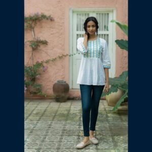 Ivory Bloom Embroidered Peplum Top