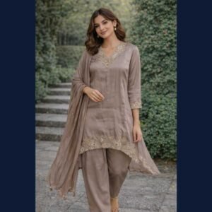 Taupe Embroidered Kurta Set