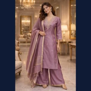 Rose Mauve Embroidered Kurta Set with Dupatta
