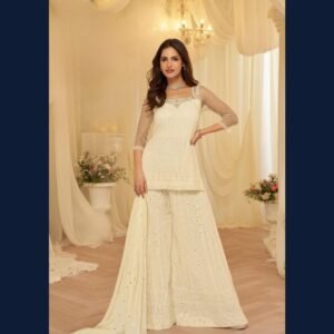 Ivory Elegance Embroidered Plazzo Set