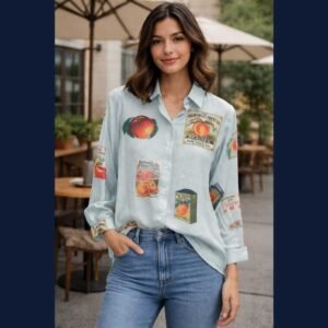 Mint Peach Graphic Printed Shirt