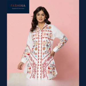 Cotton White Embroidered Longline Shirt