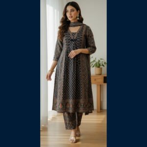 Printed A-Line Kurta with Pants