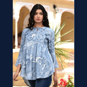 Azure Dream Embroidered Peplum Top