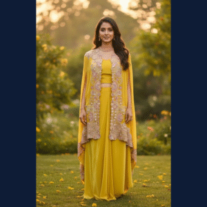 Marigold Aura Cape–Sharara Set