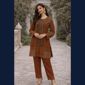 Rust Heritage Printed Kurta Set