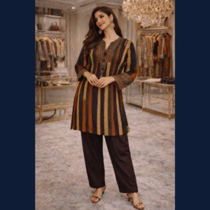 Heritage Stripe Embroidered Kurta Set