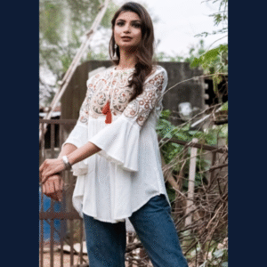 Ivory Grace Embroidered Peplum Top