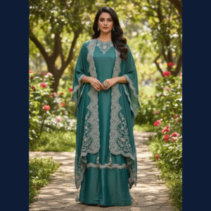 Emerald Heritage Cape–Sharara Set