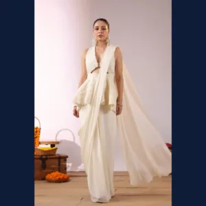 White Midnight Muse Drape Saree