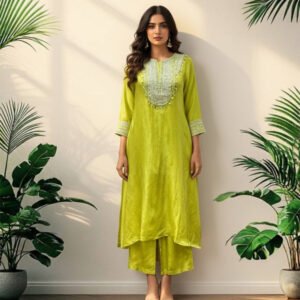 Lime Mist Asymmetric Kurta Set