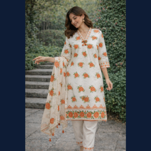 Ivory Floral Printed Kurta Set