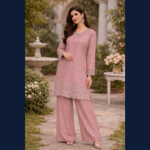 Blush Mauve Embroidered Palazzo Set