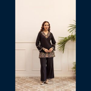 Midnight Blossom Embroidered Co-Ord Set