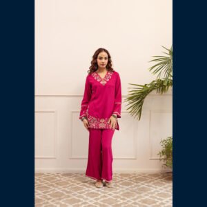 Fuchsia Bloom Embroidered Co-Ord Set
