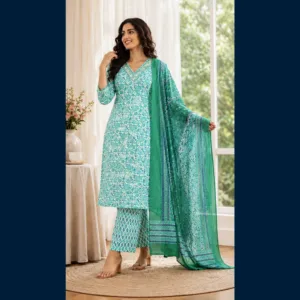 Teal Floral Kurta Set