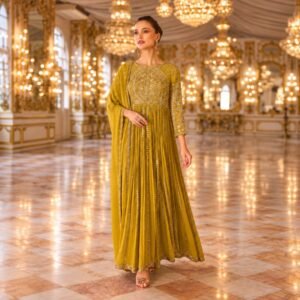 Mustard Gold Embellished Gown Set